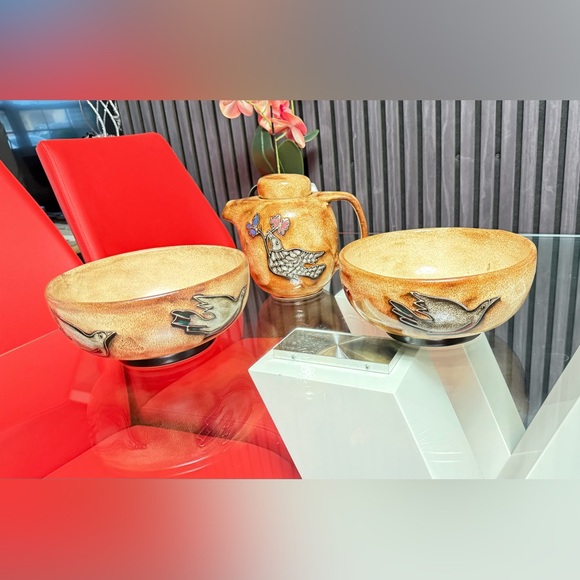 Mara Mexico Hummingbird Dragonfly Ceramic Teapot and Two Bowls Set - Picture 1 of 12